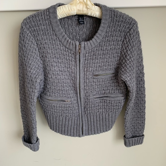 H&M Sweaters - H&M wool blend cropped zipper grey cardigan
